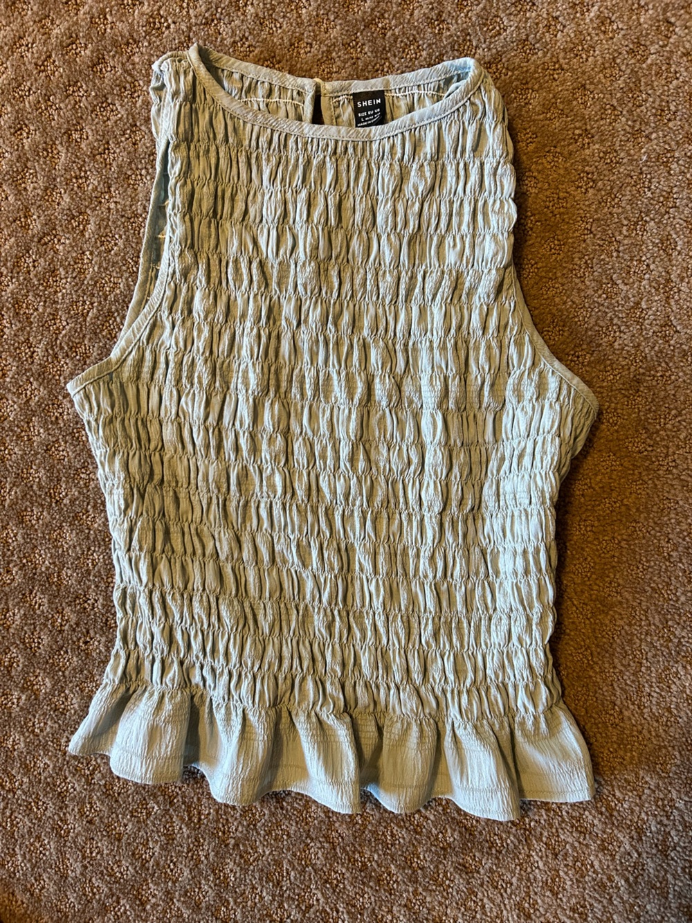 SHEIN Sage Green Smocked Ruffle Hem Tank Top